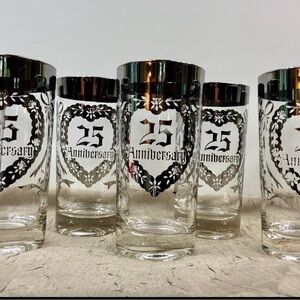 Vintage High Ball Tumblers Queens Lusterware 25th Anniversary‎ Glasses